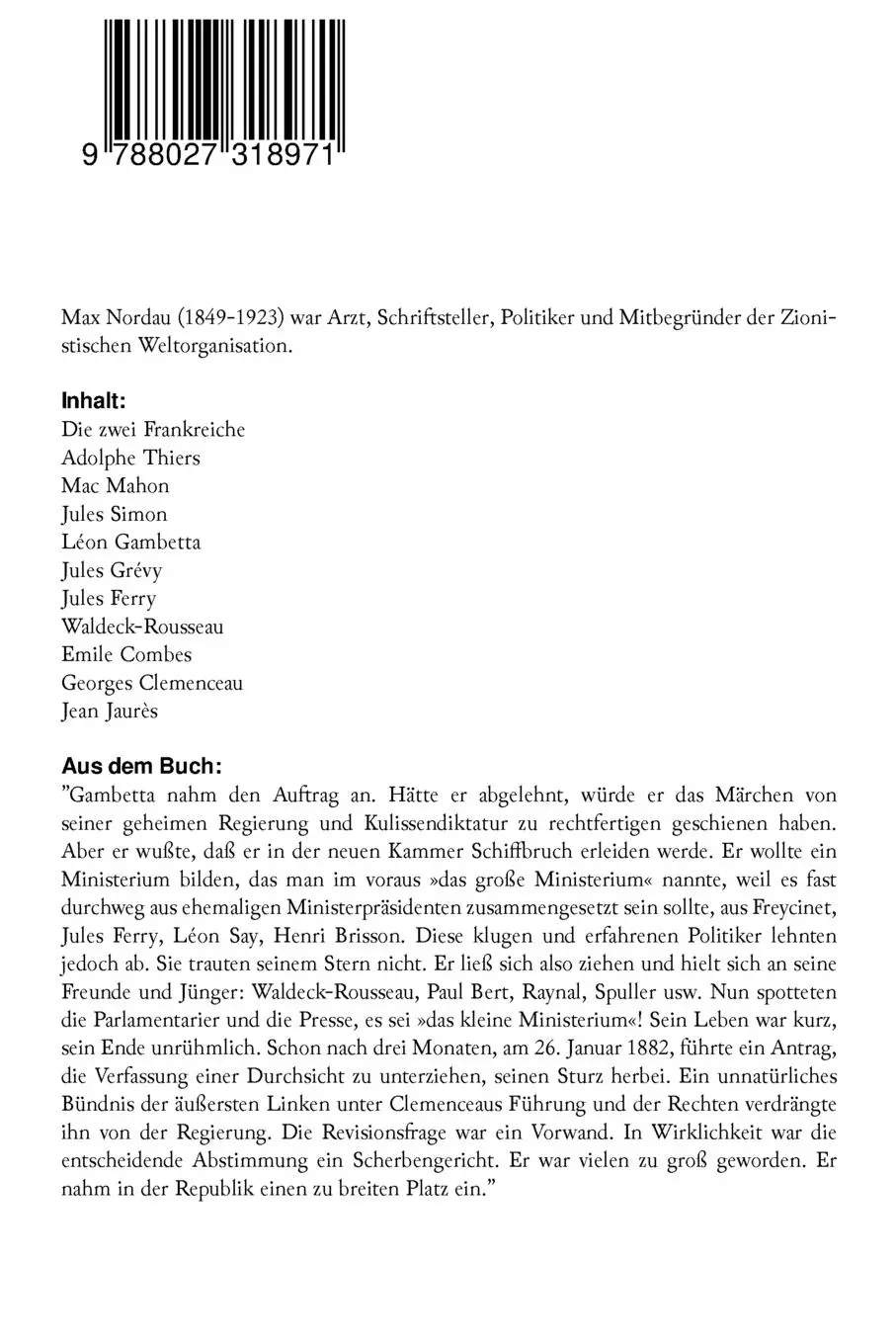 Rückseite: 9788027318971 | Französische Staatsmänner | Max Nordau | Taschenbuch | Englisch | 2018