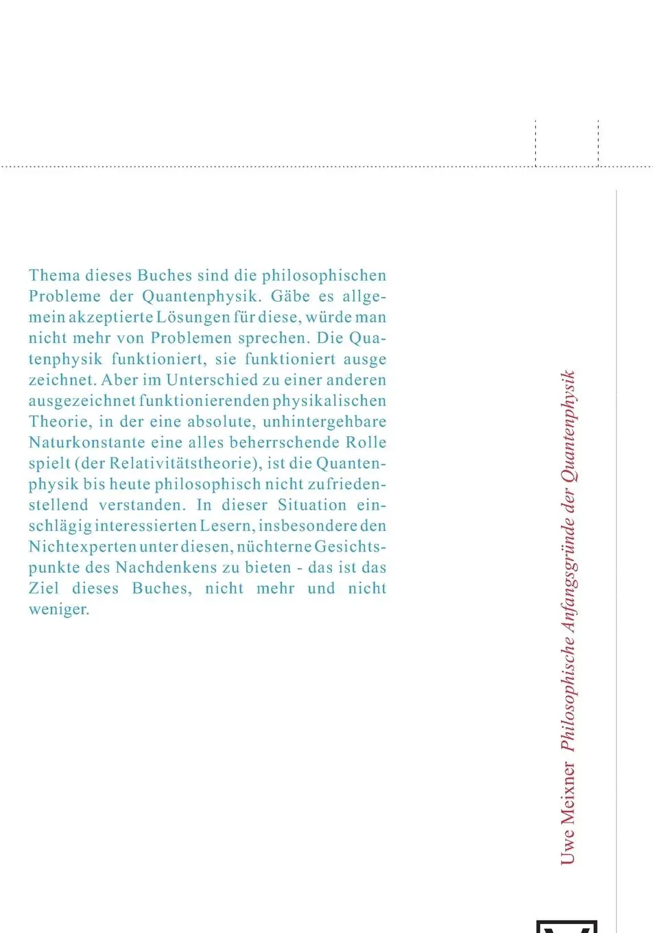 Rückseite: 9783110319071 | Philosophische Anfangsgründe der Quantenphysik | Uwe Meixner | Buch