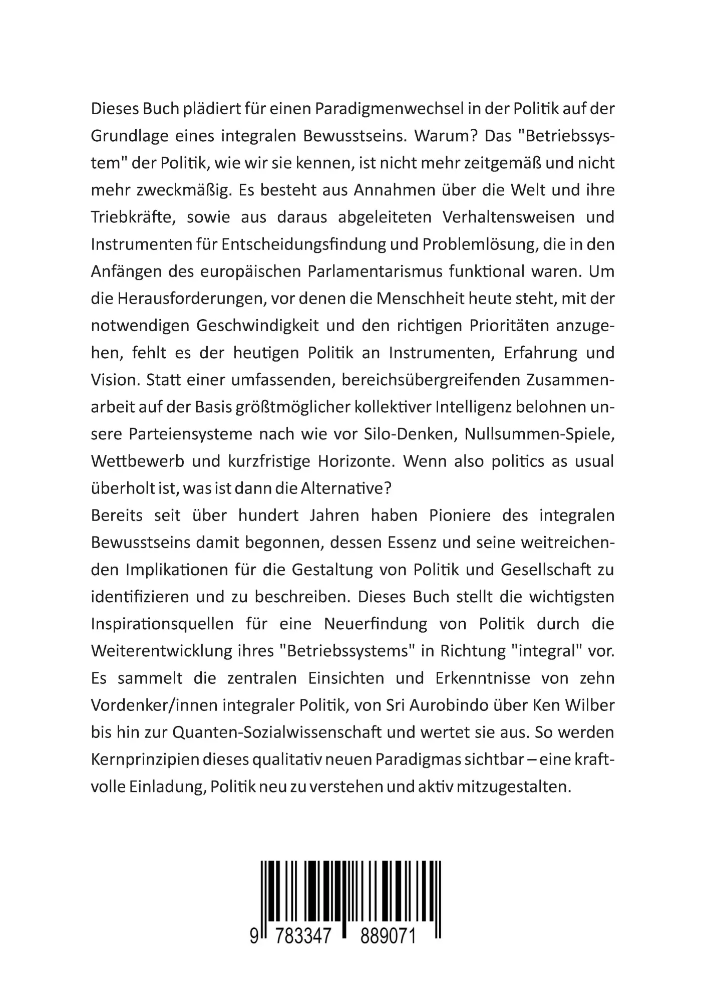 Rückseite: 9783347889071 | Integrale Politik - Grundlagen, Prinzipien und Inspirationsquellen