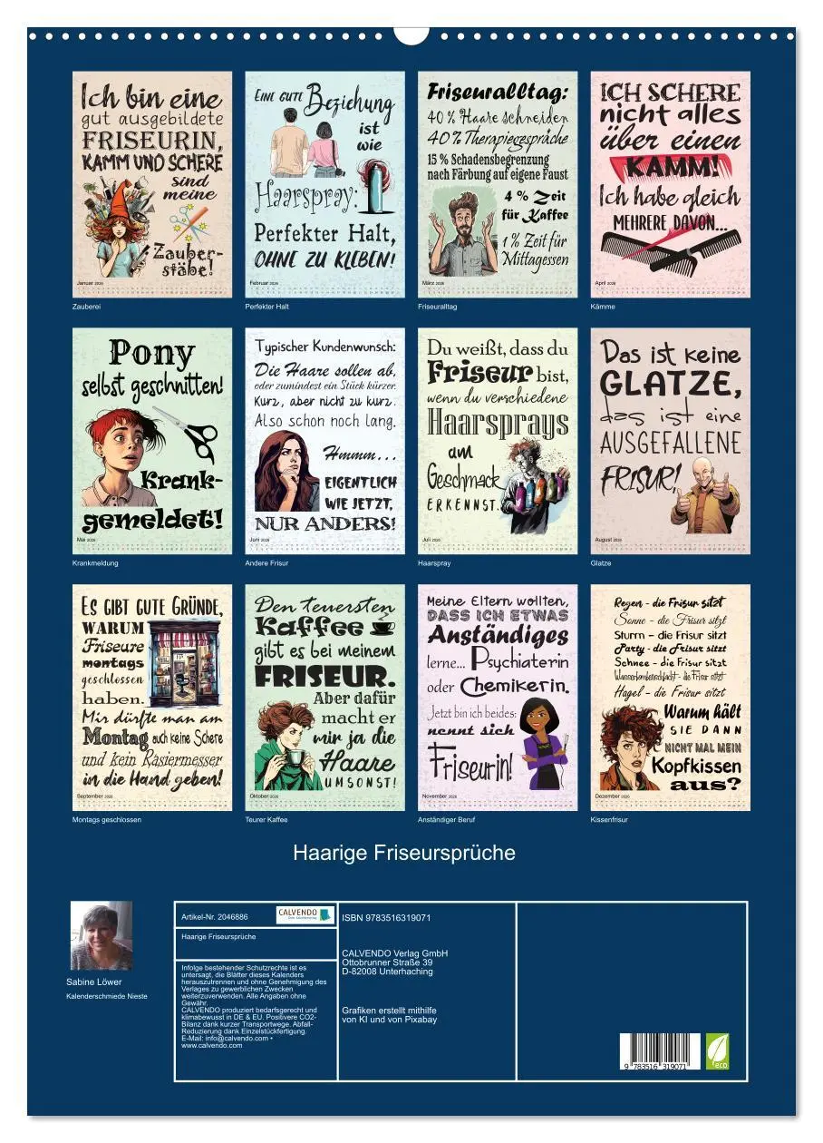 Bild: 9783516319071 | Haarige Friseursprüche (Wandkalender 2026 DIN A2 hoch), CALVENDO...