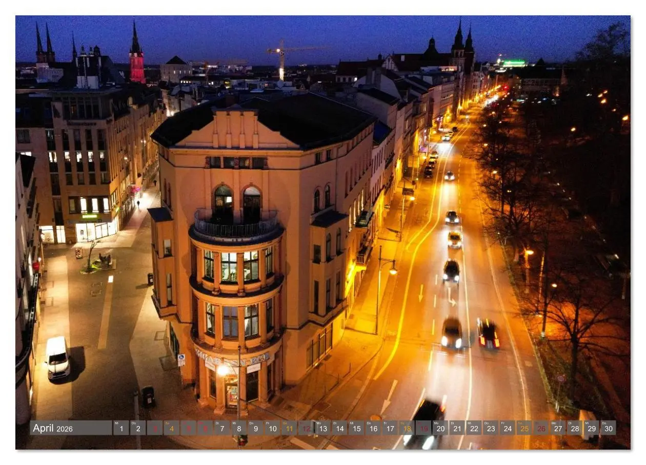 Bild: 9783516629071 | HALLE AN DER SAALE NACHTFLUG (Wandkalender 2026 DIN A2 quer),...