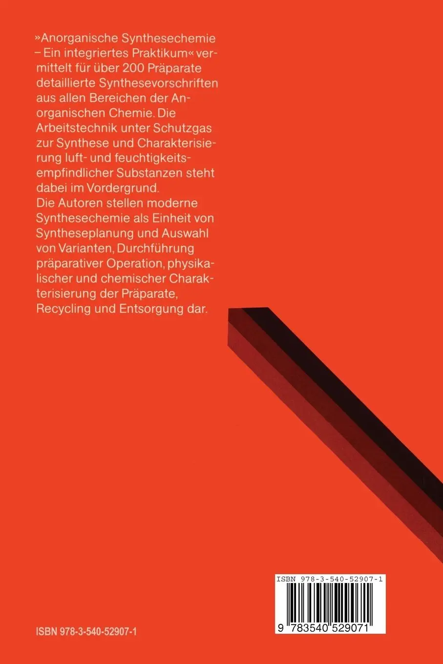 Rückseite: 9783540529071 | Anorganische Synthesechemie | Ein integriertes Praktikum | Taschenbuch