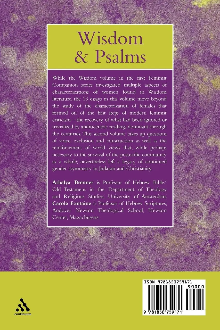 Rückseite: 9781850759171 | A Feminist Companion to Wisdom and Psalms | Athalya Brenner (u. a.)