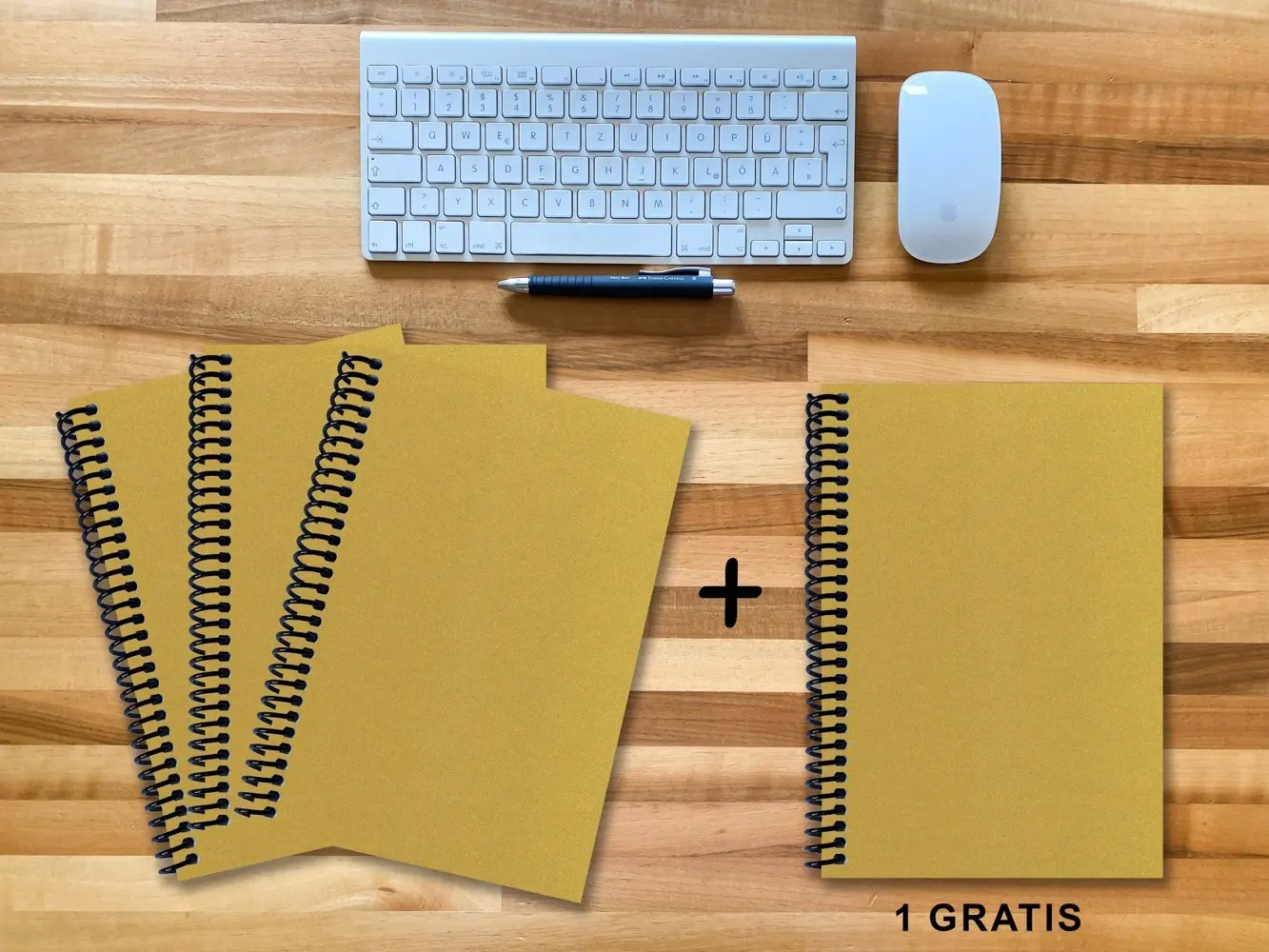 A 4 Notizbuch - Set, 3+1 gratis, Luxury 80 Seiten GOLD GMUND SHIMMER, kariert 10x10mm