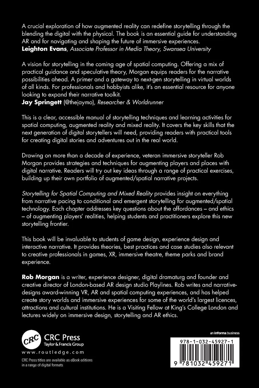 Rückseite: 9781032459271 | Storytelling for Spatial Computing and Mixed Reality | Rob Morgan