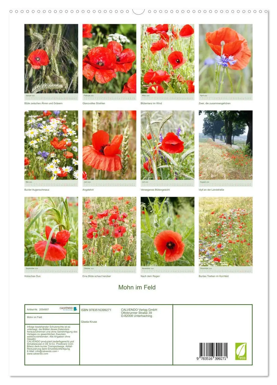 Bild: 9783516399271 | Mohn im Feld (hochwertiger Premium Wandkalender 2026 DIN A2 hoch),...