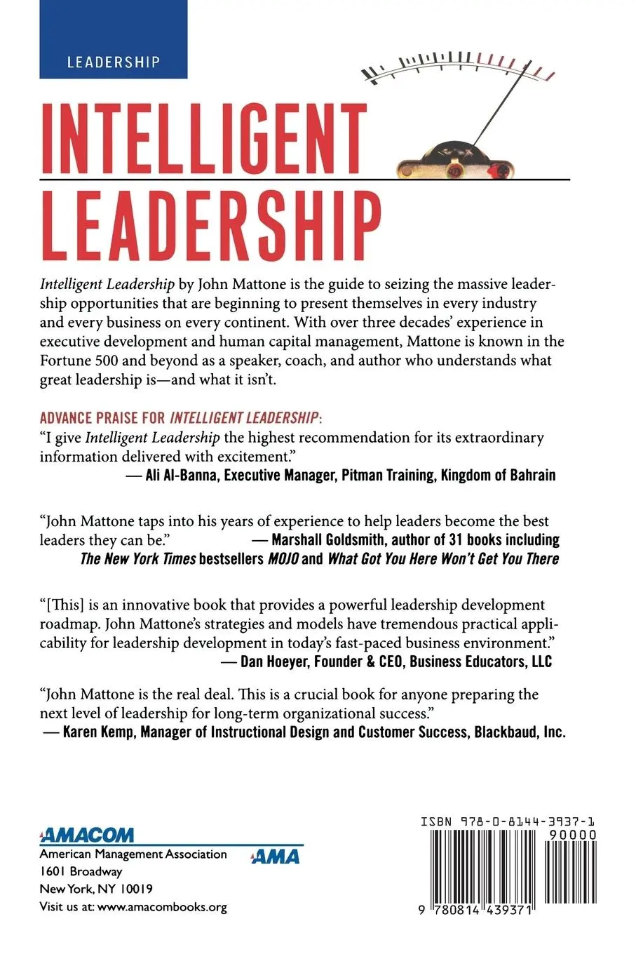Rückseite: 9780814439371 | The Intelligent Leadership | John Mattone | Taschenbuch | Englisch