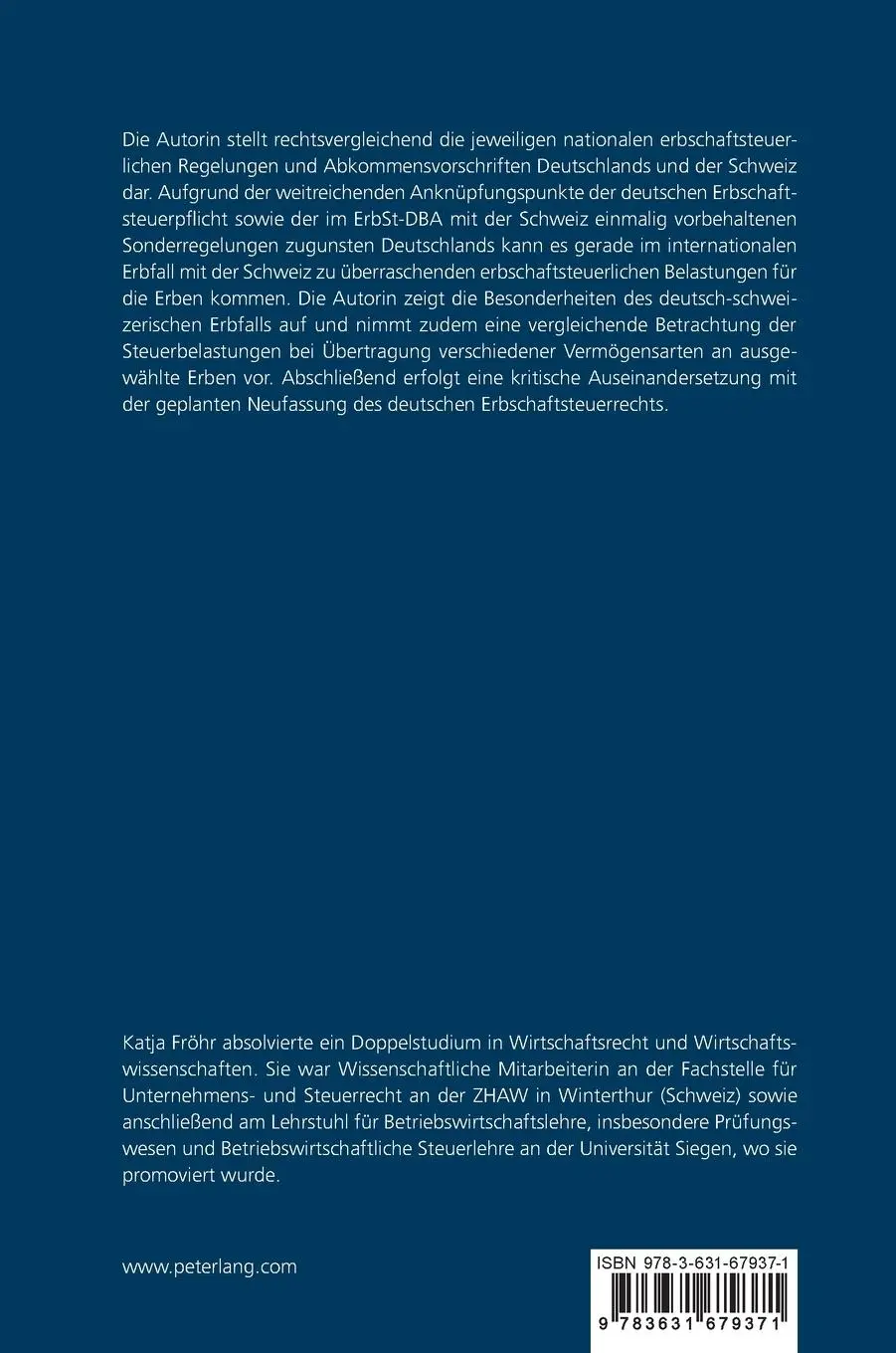 Rückseite: 9783631679371 | Der internationale Erbfall Deutschland-Schweiz | Katja Fröhr | Buch