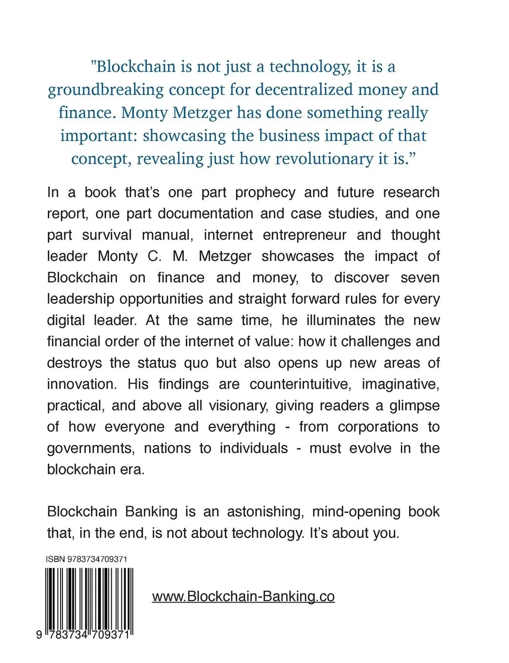 Rückseite: 9783734709371 | Blockchain Banking | The Future Of Money and Finance | Metzger | Buch
