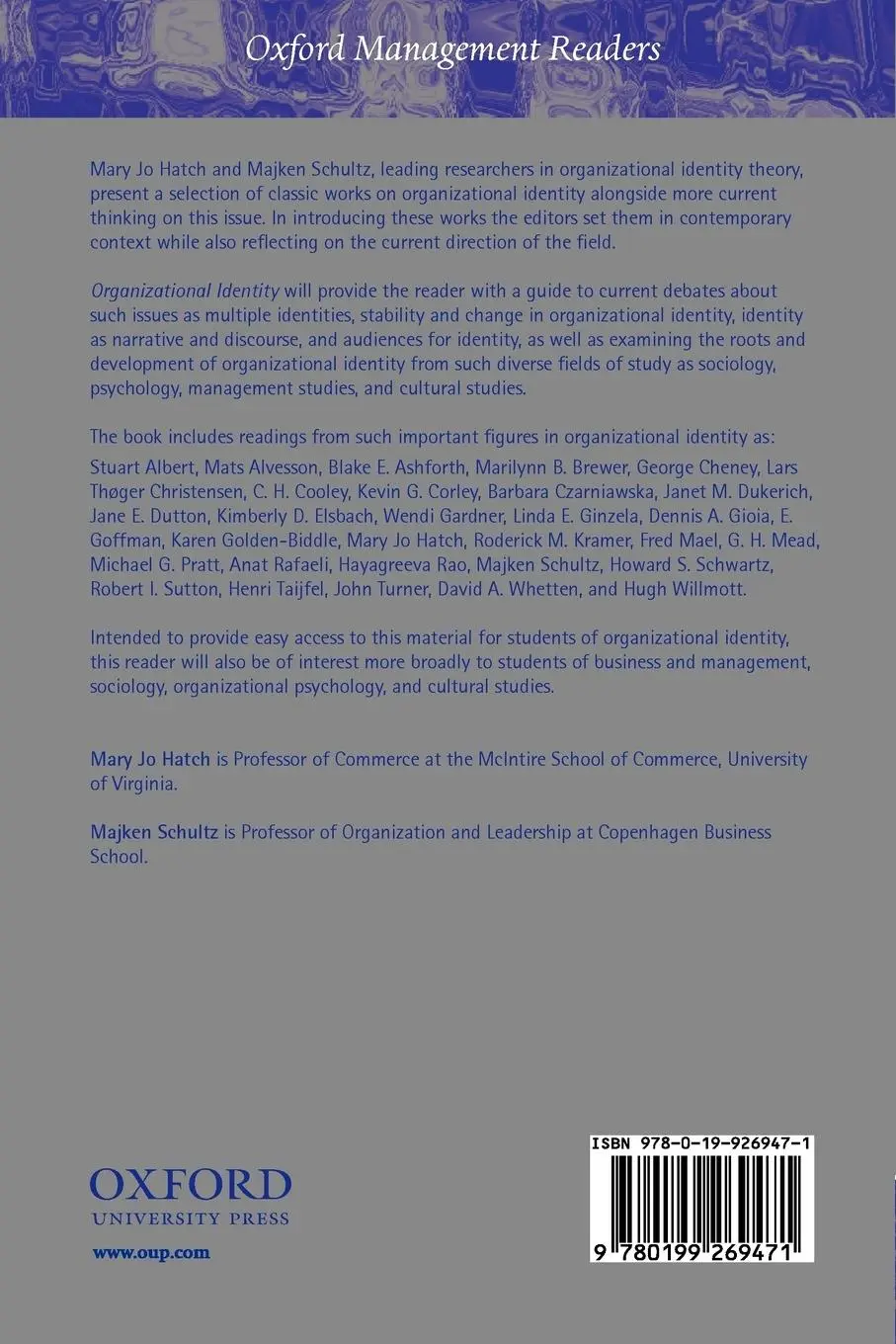 Rückseite: 9780199269471 | Organizational Identity | A Reader | Mary Jo Hatch (u. a.) | Buch