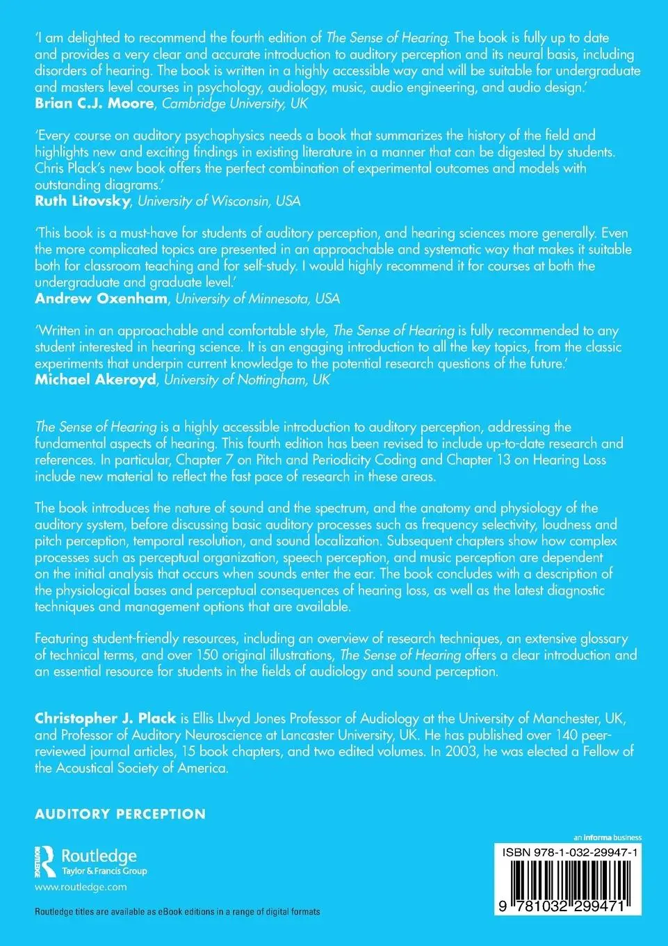 Rückseite: 9781032299471 | The Sense of Hearing | Christopher J. Plack | Taschenbuch | Englisch