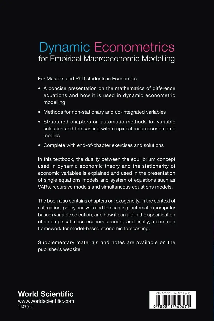 Rückseite: 9789811249471 | DYNAMIC ECONOMETRICS FOR EMPIRICAL MACROECONOMIC MODELLING | Nymoen
