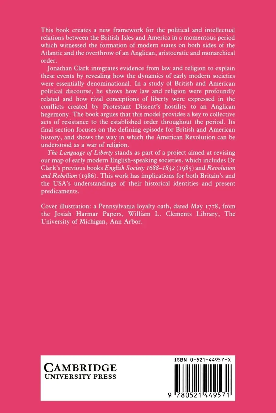 Rückseite: 9780521449571 | The Language of Liberty 1660 1832 | J. C. D. Clark (u. a.) | Buch