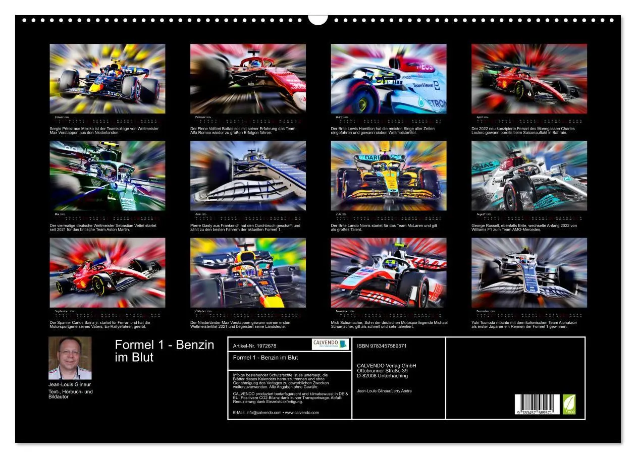 Bild: 9783457589571 | Formel 1 - Benzin im Blut (Wandkalender 2026 DIN A2 quer), CALVENDO...