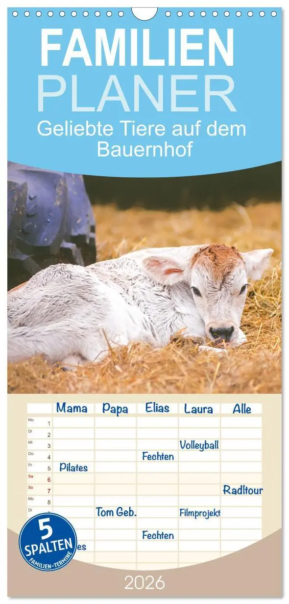 Cover: 9783516509571 | Familienplaner 2026 - Geliebte Tiere auf dem Bauernhof mit 5...