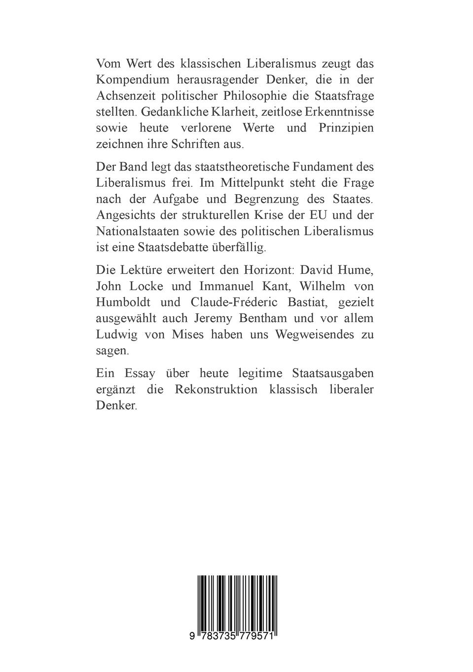 Rückseite: 9783735779571 | Klassischer Liberalismus | Die Staatsfrage - gestern, heute, morgen