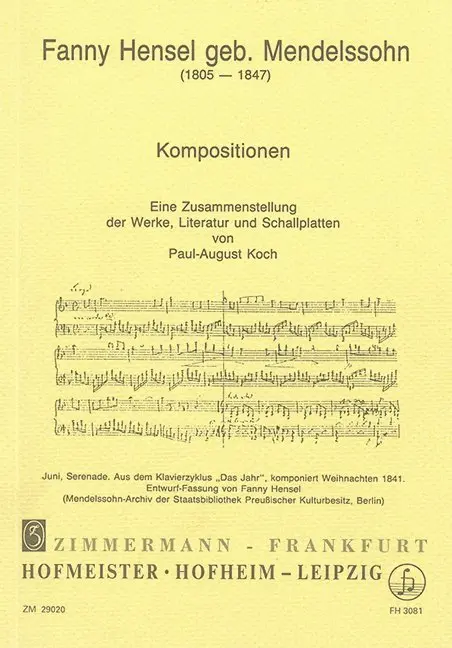 Cover: 9783921729571 | Kompositionen | Fanny Hensel | Broschüre | 48 S. | Deutsch | 1994