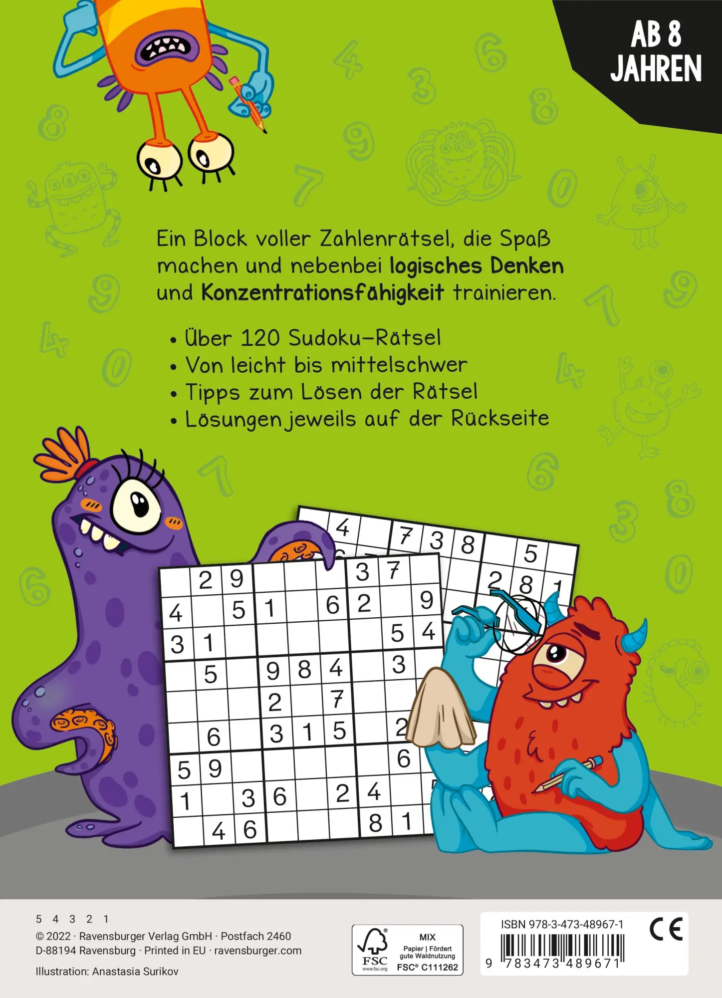 Rückseite: 9783473489671 | Ravensburger Knifflige Sudokus - Rätselblock ab 8 Jahre | Heine | Buch