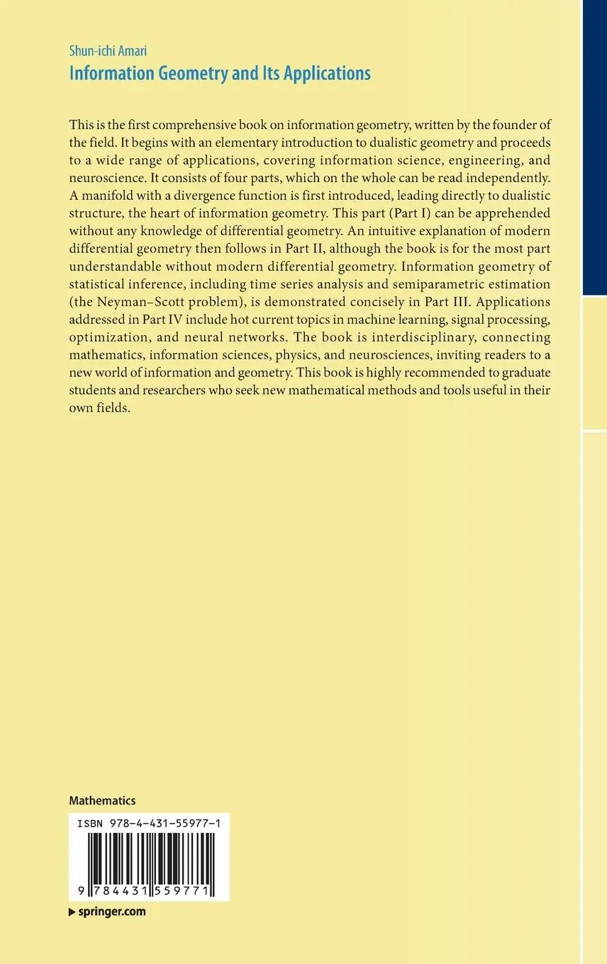 Rückseite: 9784431559771 | Information Geometry and Its Applications | Shun-Ichi Amari | Buch