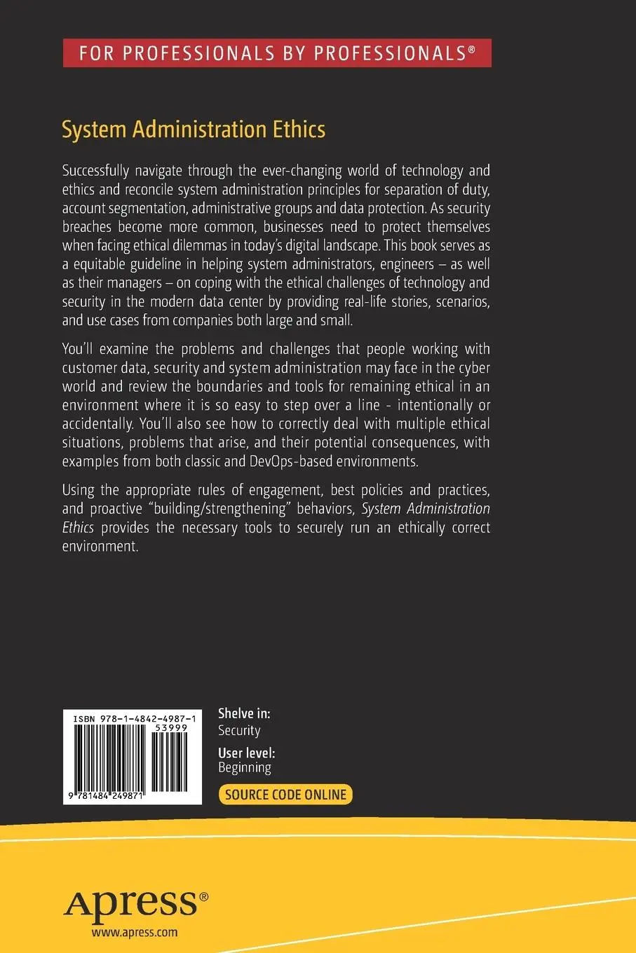 Rückseite: 9781484249871 | System Administration Ethics | Tom Litterer (u. a.) | Taschenbuch