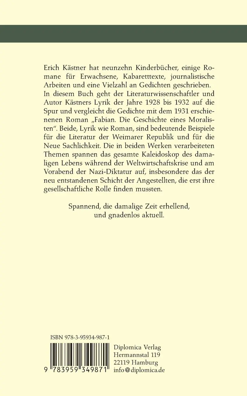 Rückseite: 9783959349871 | Erich Kästners große 20er Jahre. Gebrauchslyrik und Gebrauchsroman