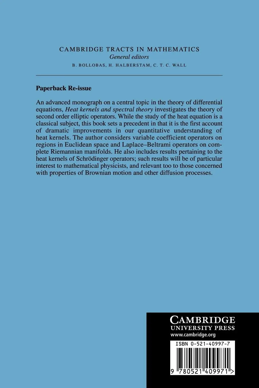Rückseite: 9780521409971 | Heat Kernels and Spectral Theory | E. B. Davies | Taschenbuch | 2007