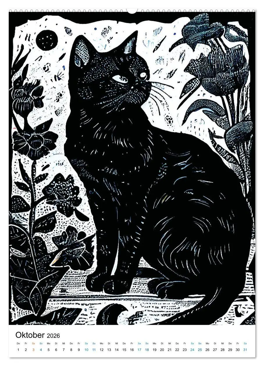 Bild: 9783516329971 | Katzen Linolschnitt - Der Kalender mit kunstvollen Porträts der...