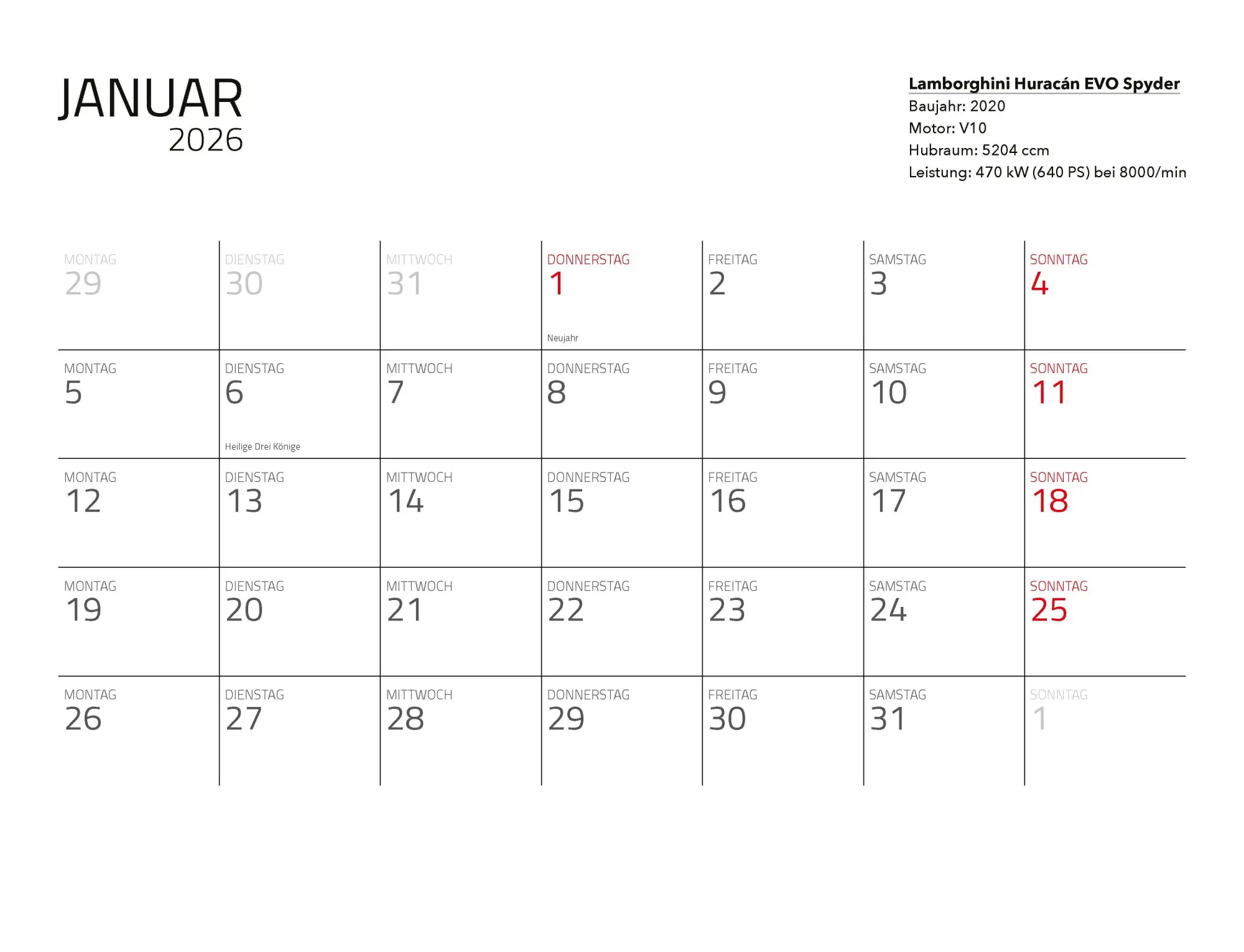 Bild: 9783966649971 | Supersportwagen Kalender 2026 Eintragkalender | Constantin Stein