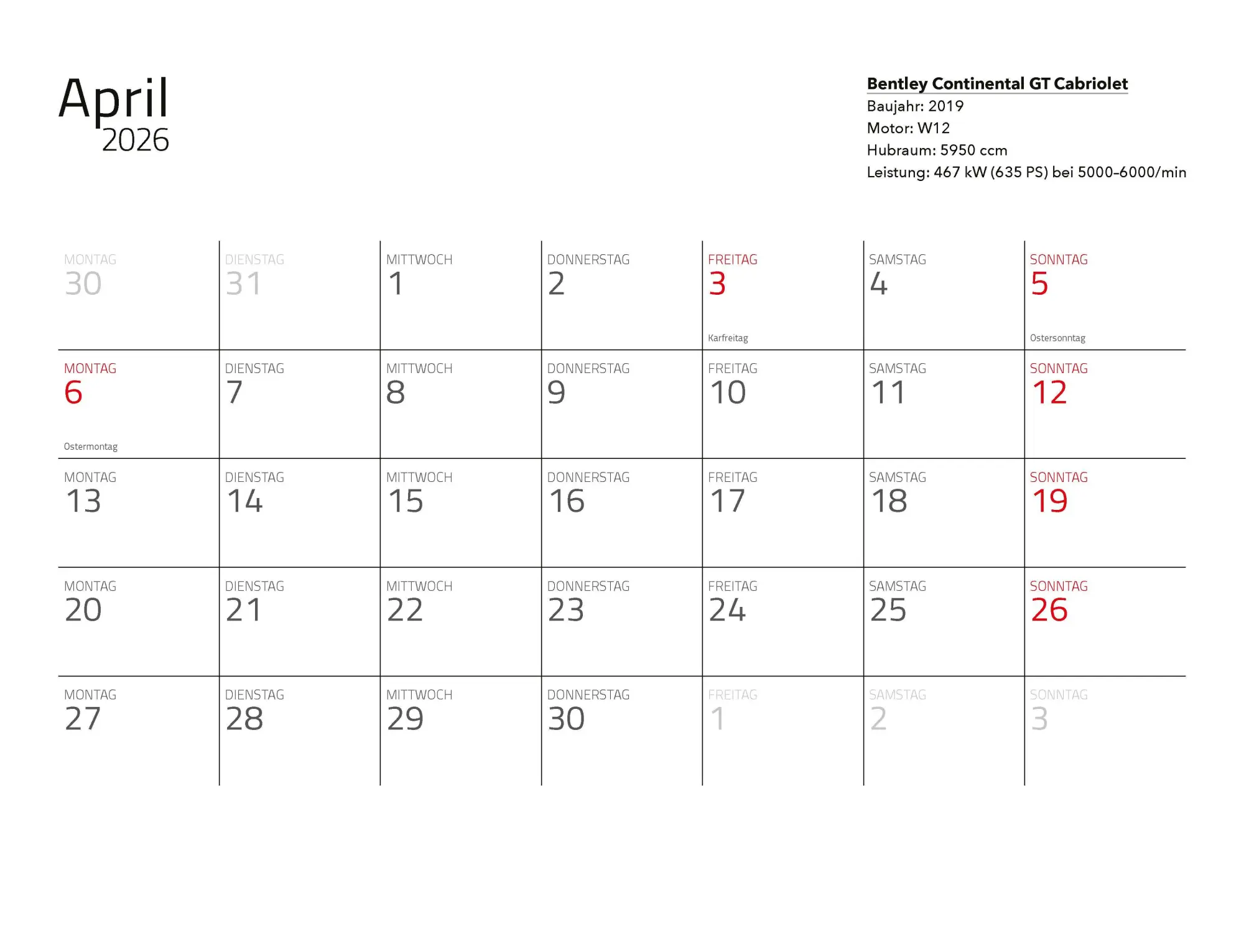 Bild: 9783966649971 | Supersportwagen Kalender 2026 Eintragkalender | Constantin Stein