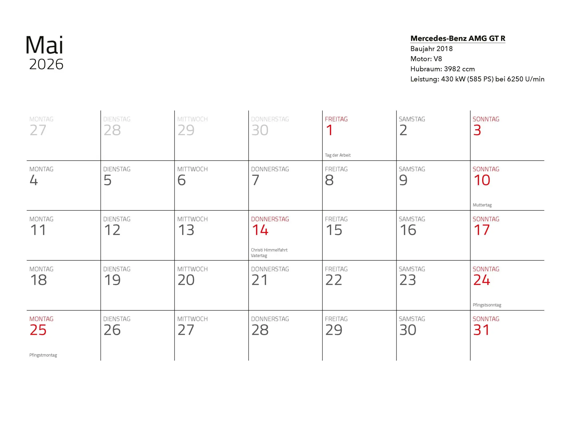 Bild: 9783966649971 | Supersportwagen Kalender 2026 Eintragkalender | Constantin Stein