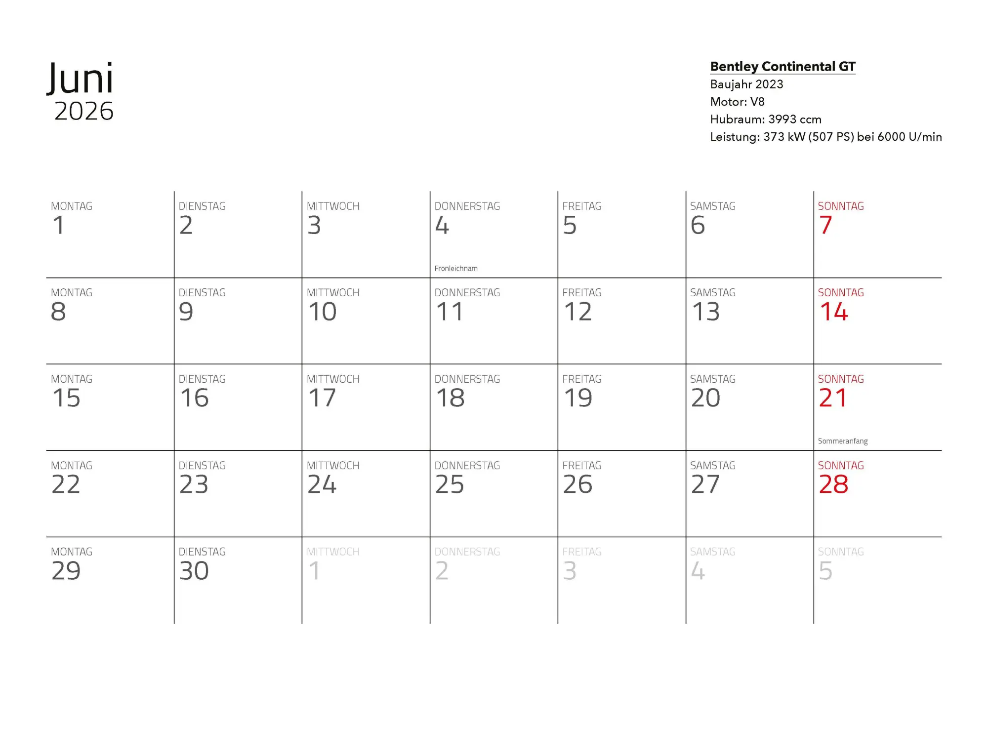 Bild: 9783966649971 | Supersportwagen Kalender 2026 Eintragkalender | Constantin Stein