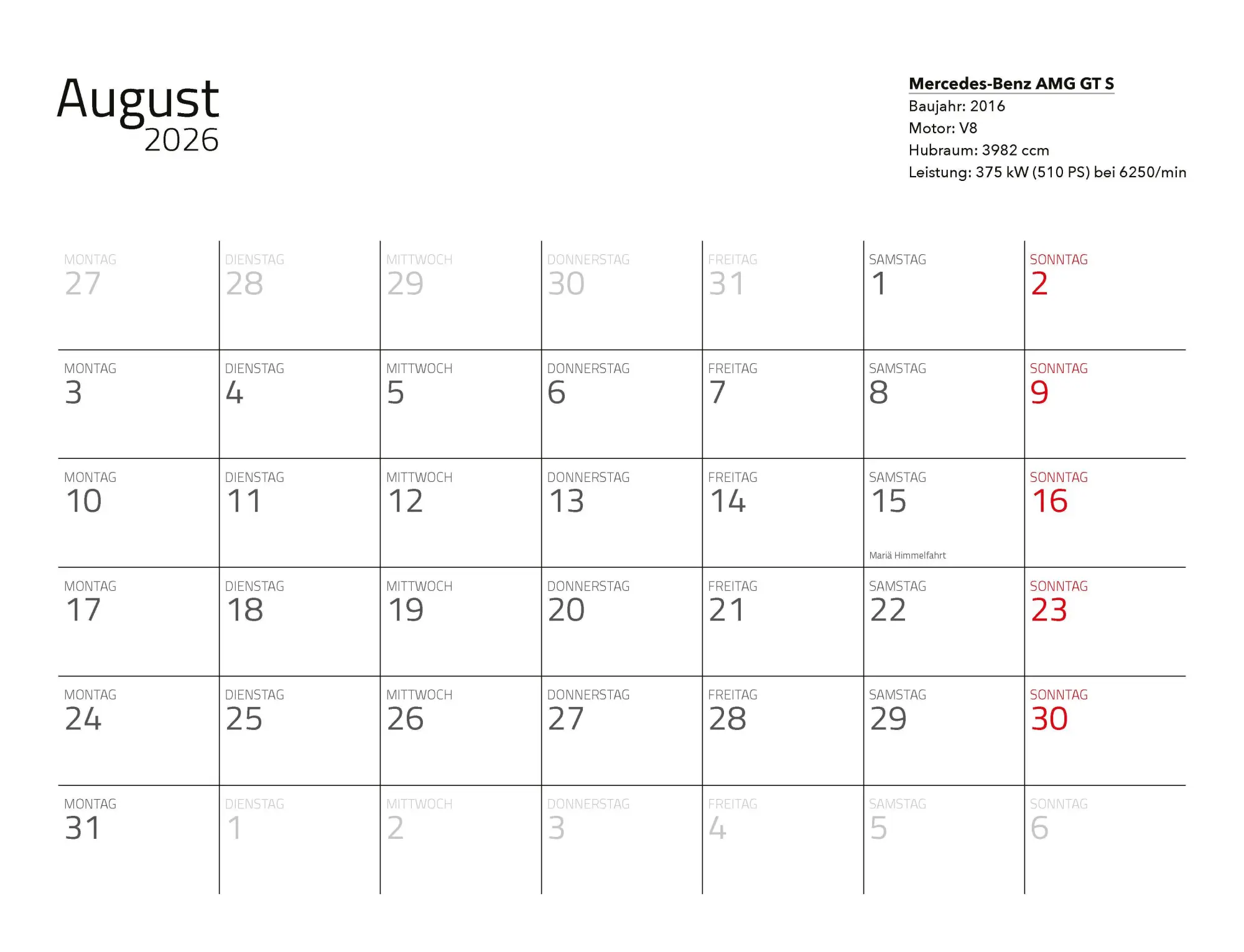 Bild: 9783966649971 | Supersportwagen Kalender 2026 Eintragkalender | Constantin Stein