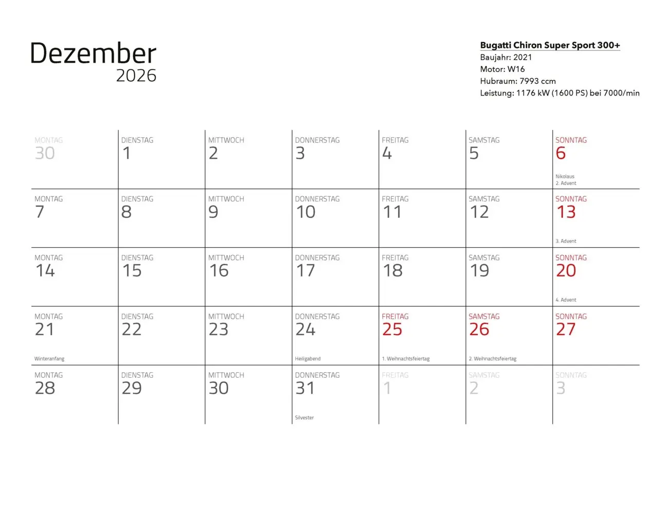 Bild: 9783966649971 | Supersportwagen Kalender 2026 Eintragkalender | Constantin Stein