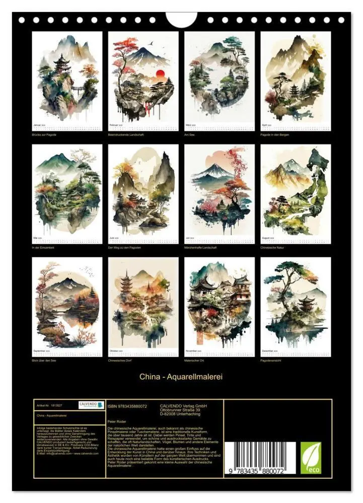 Bild: 9783435880072 | China - Aquarellmalerei (Wandkalender 2025 DIN A4 hoch), CALVENDO...