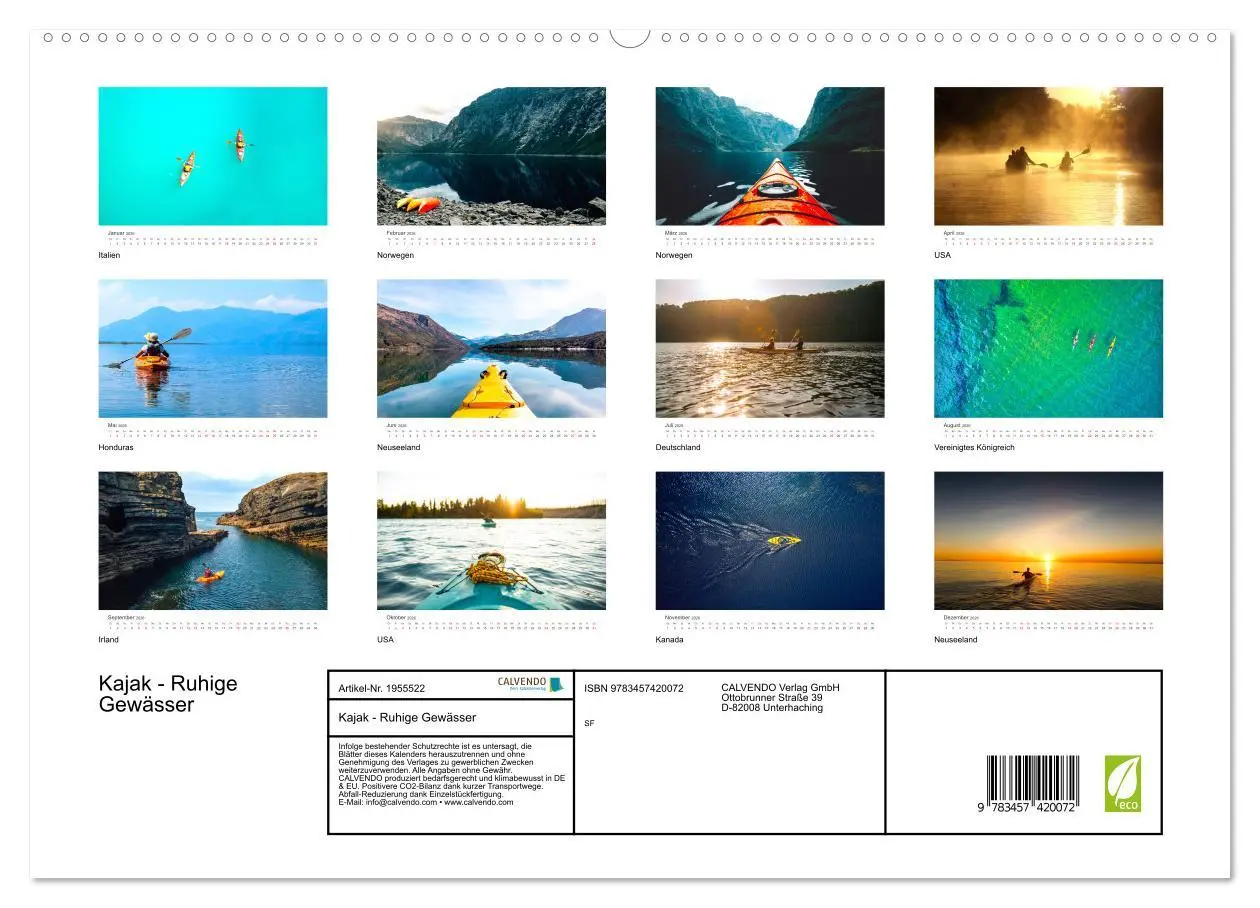 Bild: 9783457420072 | Kajak - Ruhige Gewässer (hochwertiger Premium Wandkalender 2026 DIN...