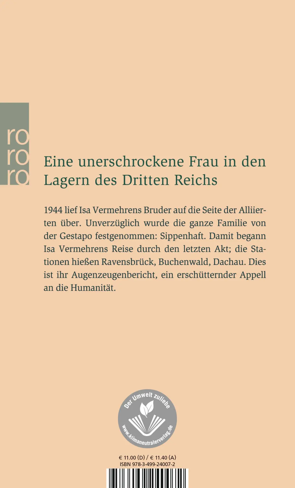 Rückseite: 9783499240072 | Reise durch den letzten Akt | Isa Vermehren | Taschenbuch | 288 S.