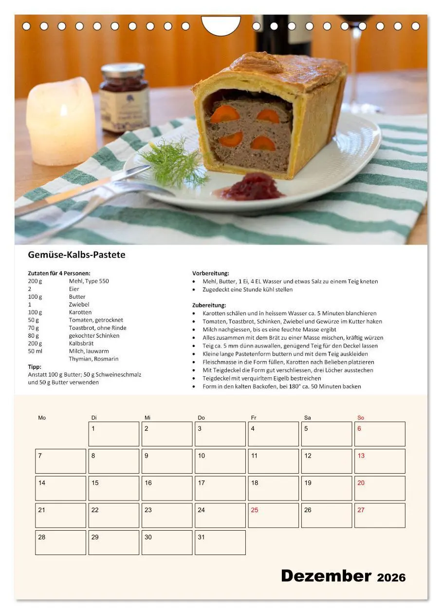 Bild: 9783516370072 | Der tolle Rezeptkalender (Wandkalender 2026 DIN A4 hoch), CALVENDO...