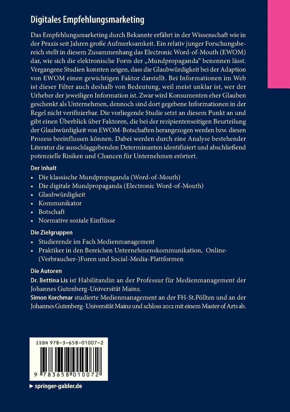 Rückseite: 9783658010072 | Digitales Empfehlungsmarketing | Simon Korchmar (u. a.) | Taschenbuch