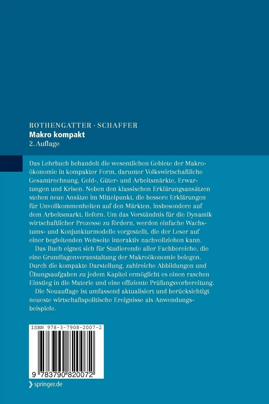 Rückseite: 9783790820072 | Makro kompakt | Grundzüge der Makroökonomik | Axel Schaffer (u. a.)