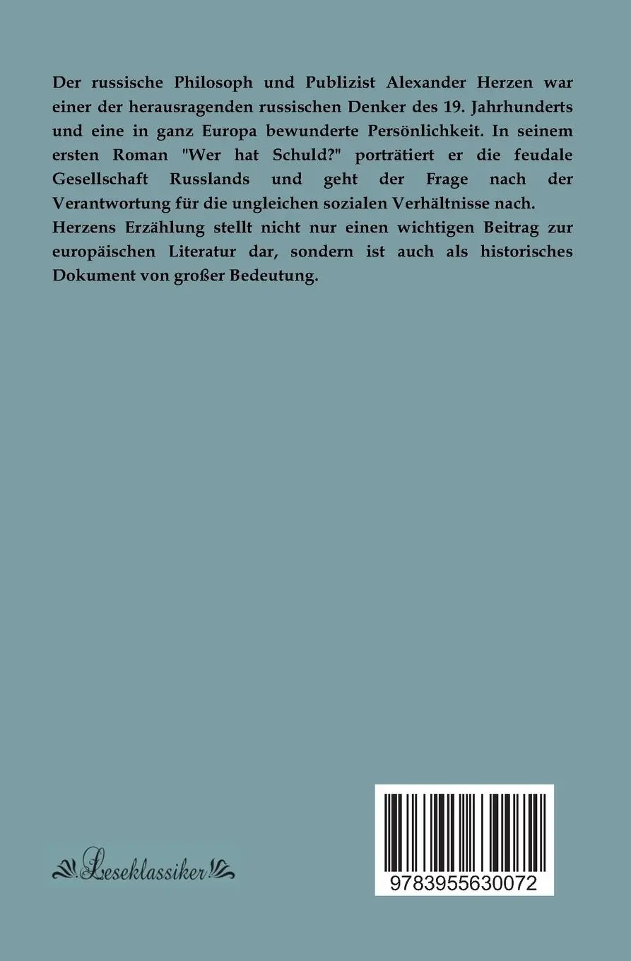 Rückseite: 9783955630072 | Wer hat Schuld? | Alexander Herzen | Taschenbuch | Paperback | 224 S.