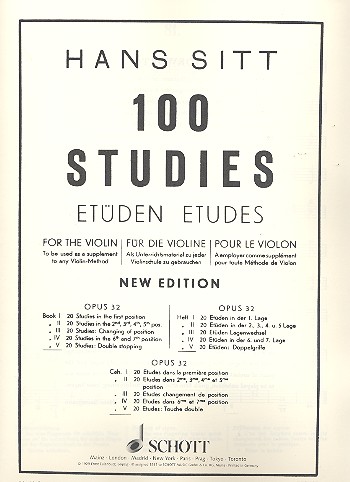 Cover: 9790200200072 | 100 Studies op.32 vol.5 20 studies for the violin (double stopping)