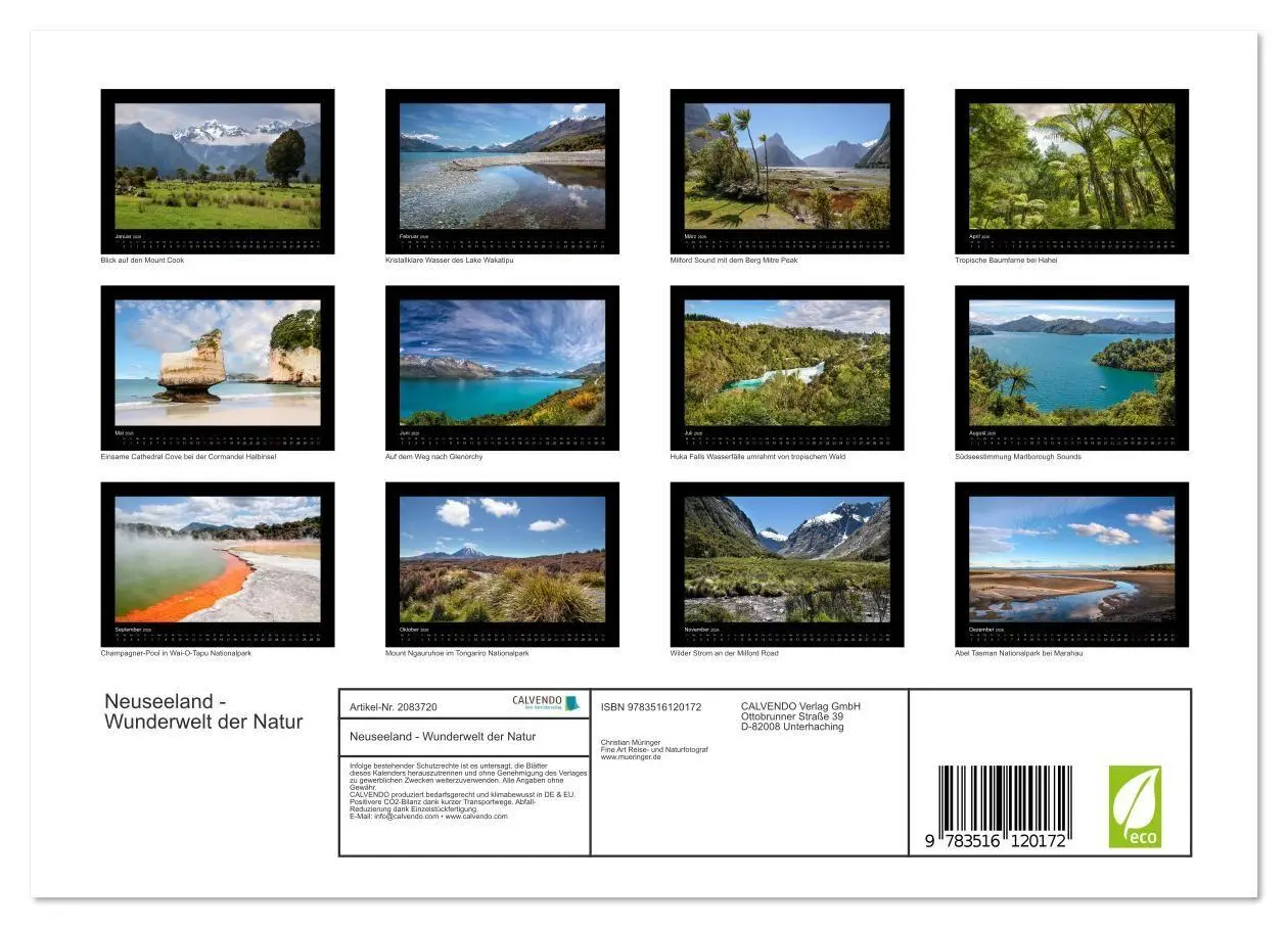 Bild: 9783516120172 | Neuseeland - Wunderwelt der Natur (Wandkalender 2026 DIN A4 quer),...