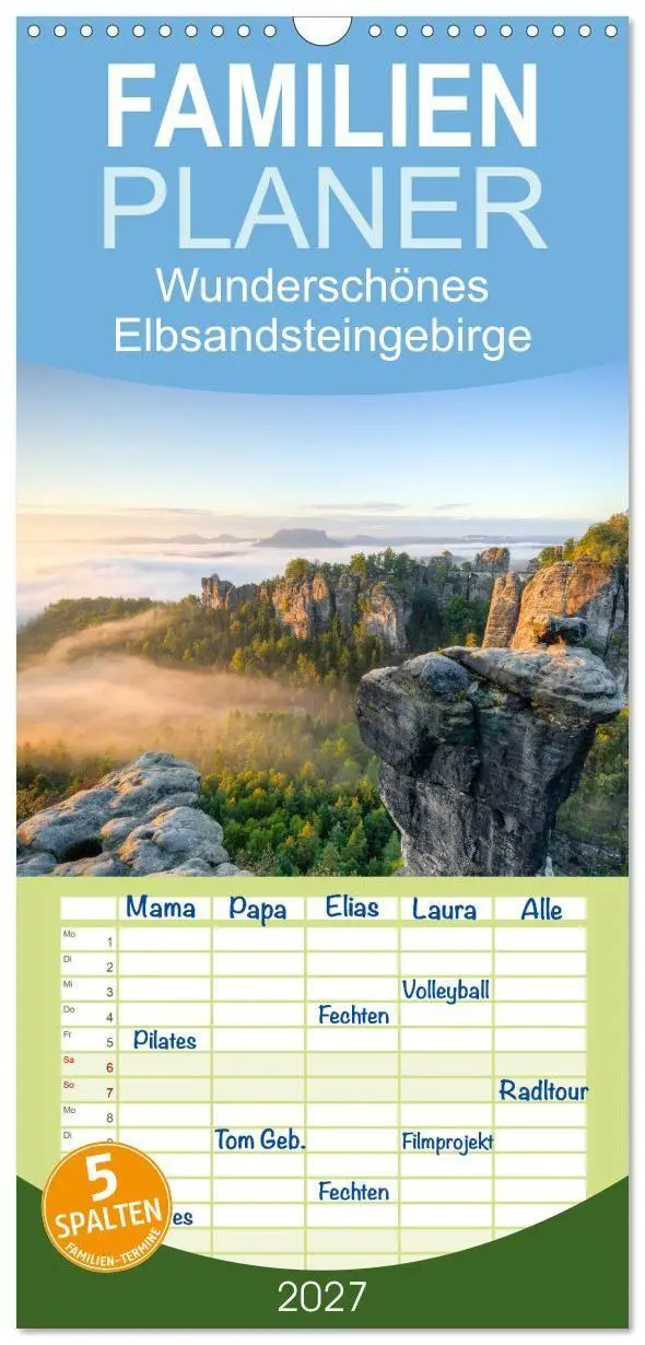 Cover: 9783594340172 | Familienplaner 2027 - Wunderschönes Elbsandsteingebirge mit 5...