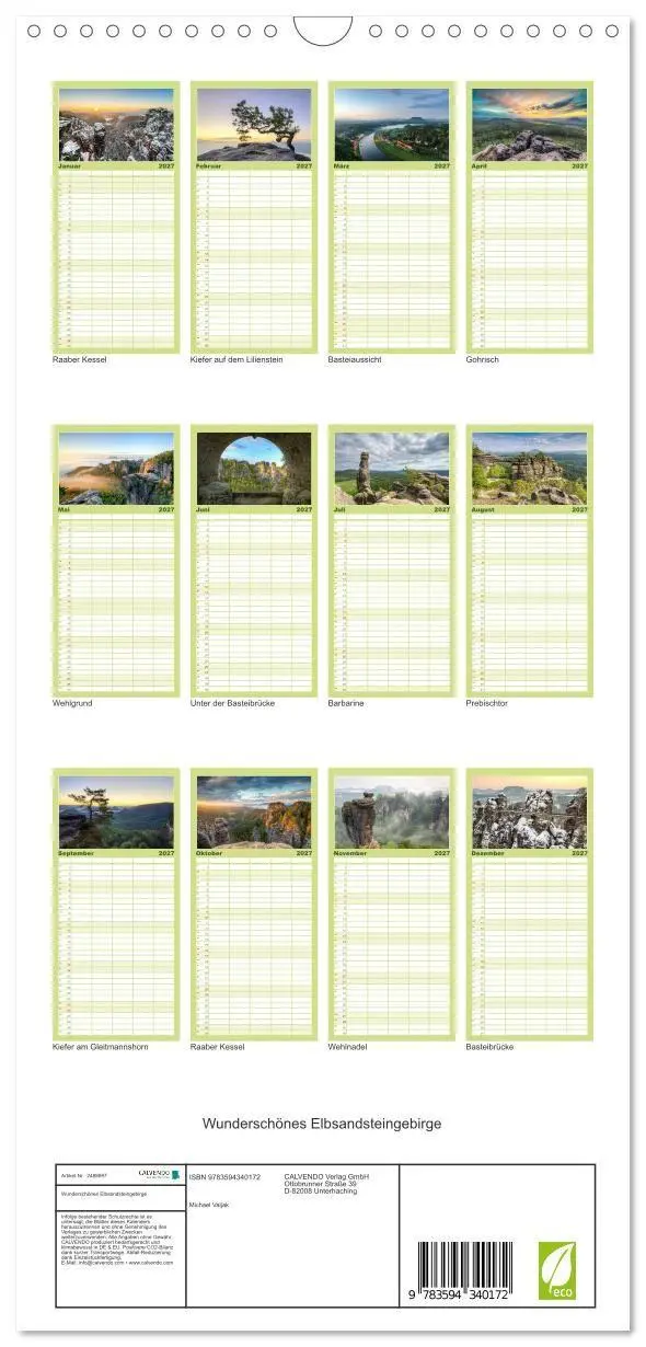 Bild: 9783594340172 | Familienplaner 2027 - Wunderschönes Elbsandsteingebirge mit 5...