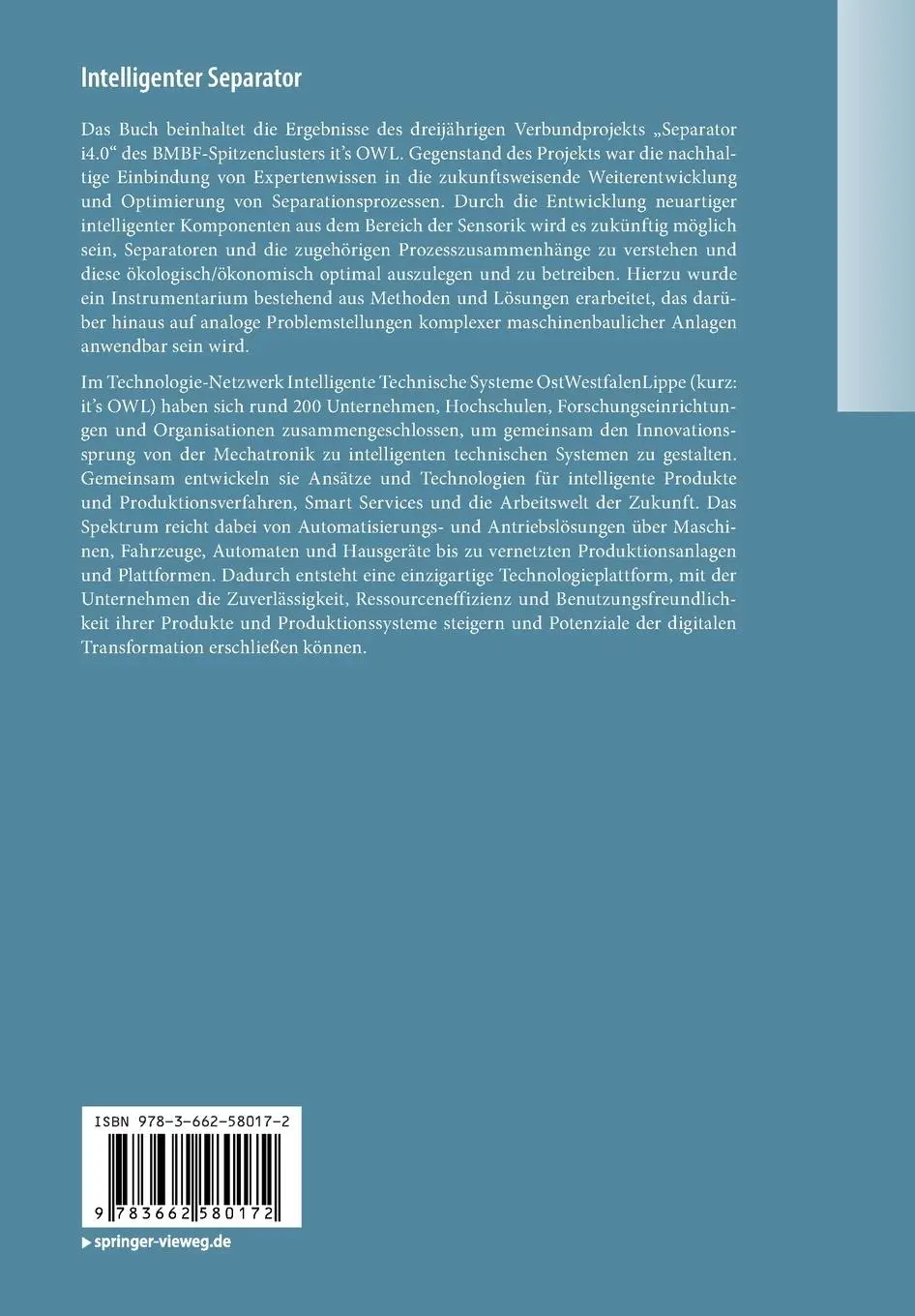 Rückseite: 9783662580172 | Intelligenter Separator | Optimale Veredelung von Lebensmitteln | Buch