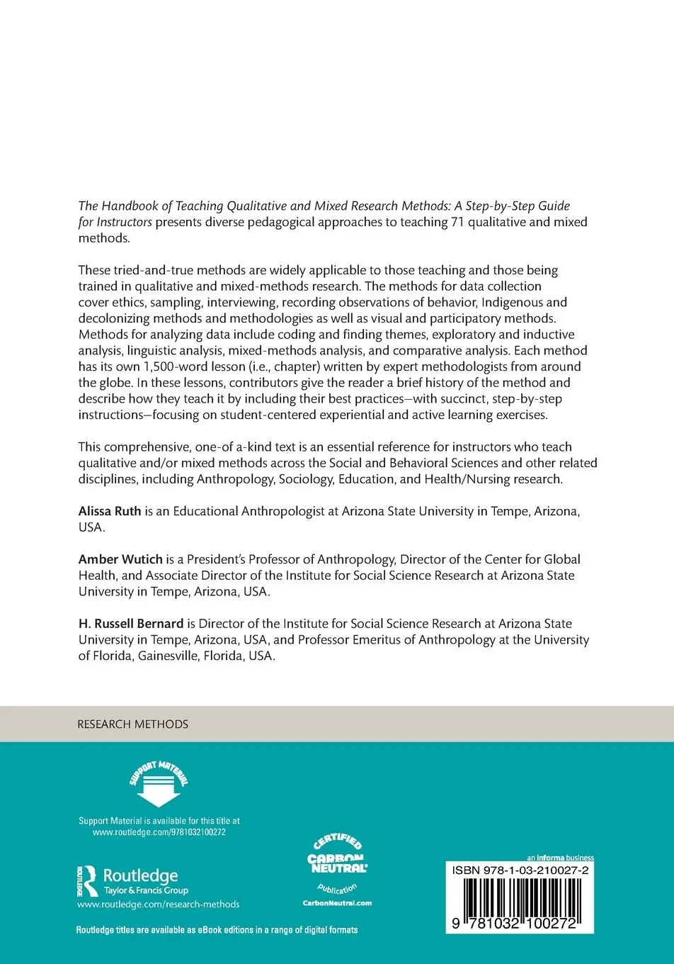 Rückseite: 9781032100272 | The Handbook of Teaching Qualitative and Mixed Research Methods | Buch