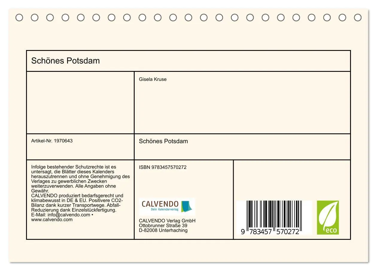 Bild: 9783457570272 | Schönes Potsdam (Tischkalender 2026 DIN A5 quer), CALVENDO...