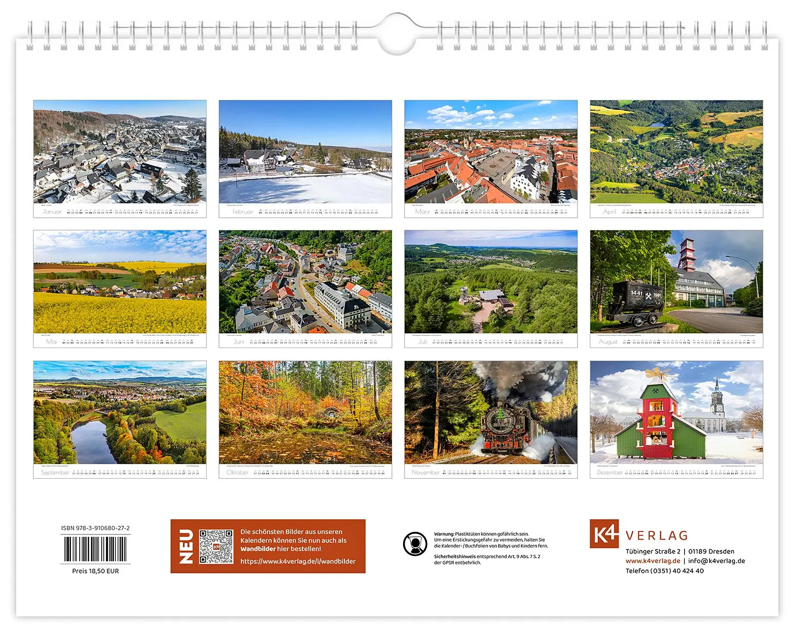 Bild: 9783910680272 | Kalender Osterzgebirge 2026 | 40 x 30 cm weißes Kalendarium | Schubert