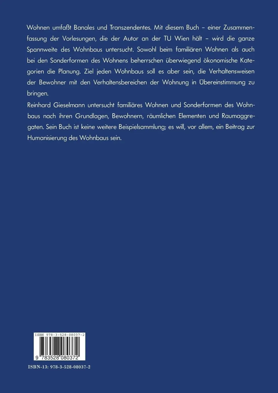 Rückseite: 9783528080372 | Wohnbau | Reinhard Gieselmann | Taschenbuch | 134 S. | Deutsch | 1979