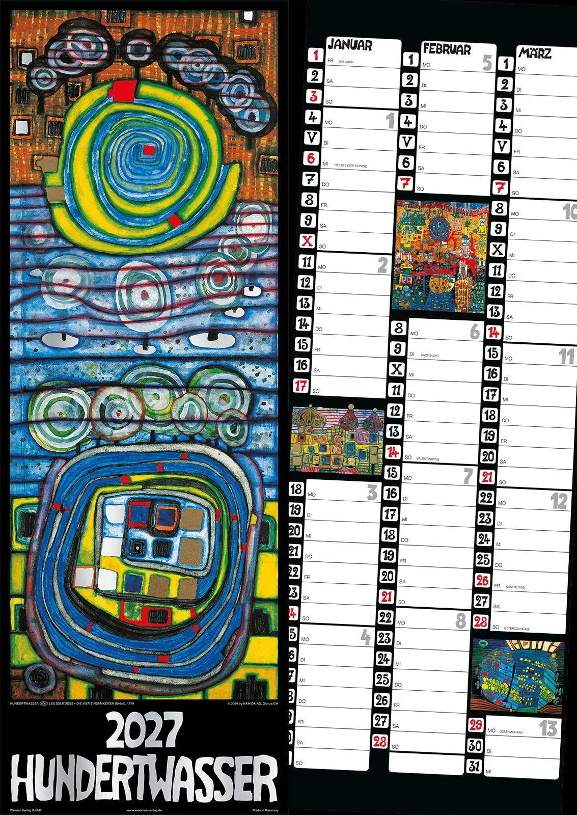 Cover: 9783910430372 | Hundertwasser Streifenkalender Art 2027 | Wörner Verlag GmbH | 5 S.